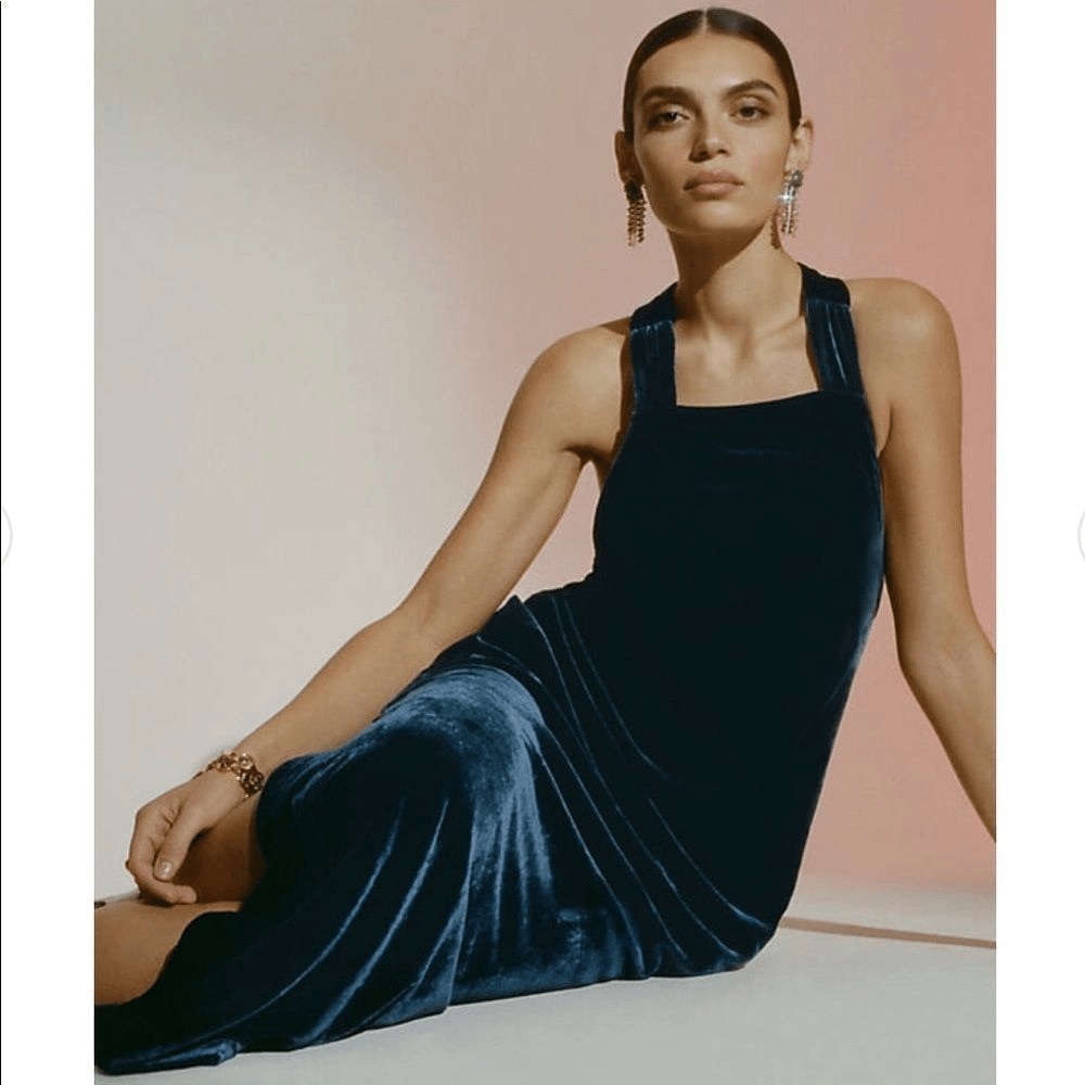 Anthropologie Velvet Navy Blue Dress